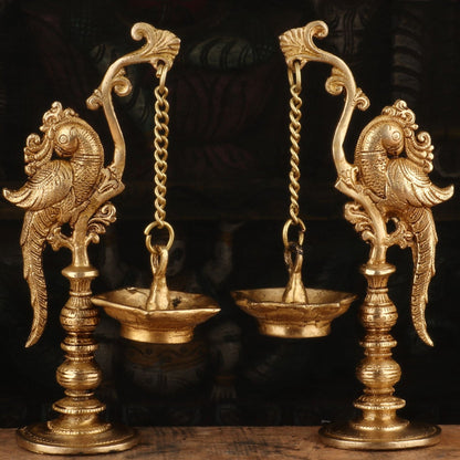 Brass Bird Diya Pair Oil Lamp 8.5" by StatueStudio - Spiritual (View 2)