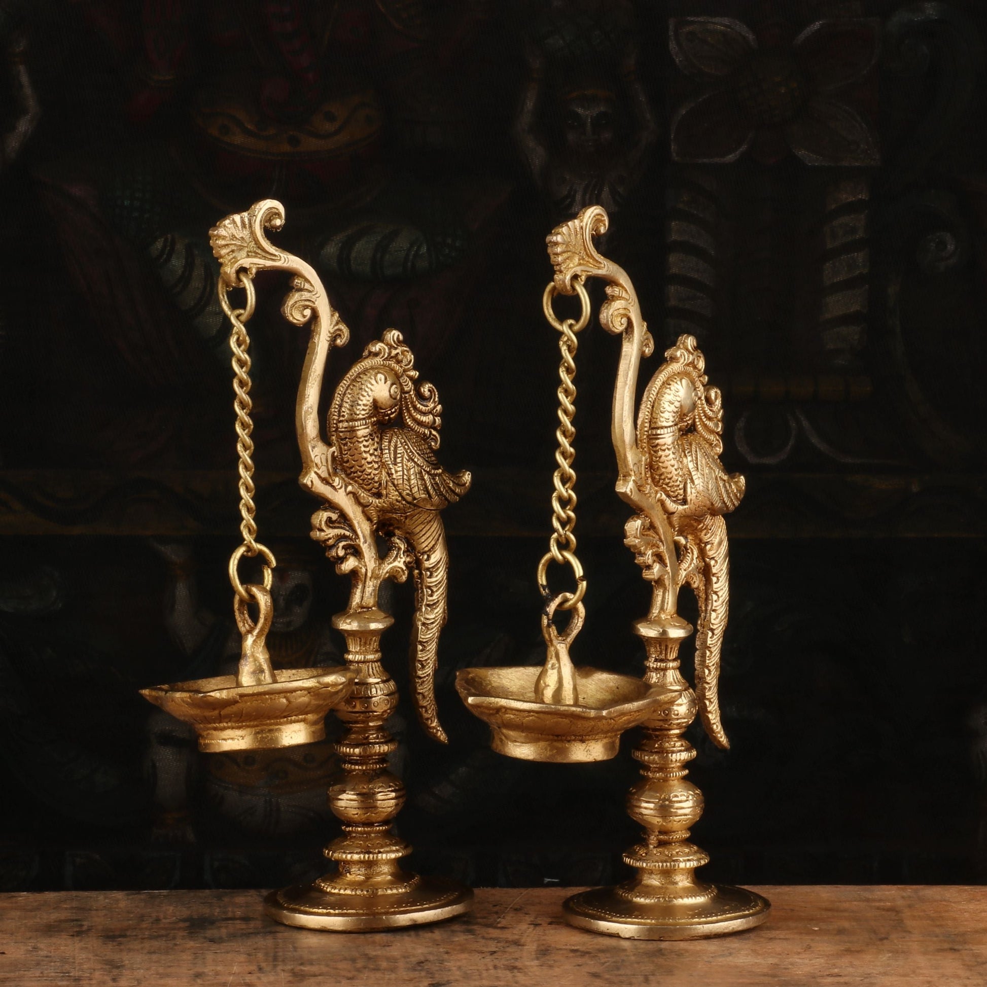Brass Bird Diya Pair Oil Lamp 8.5" - Image 3