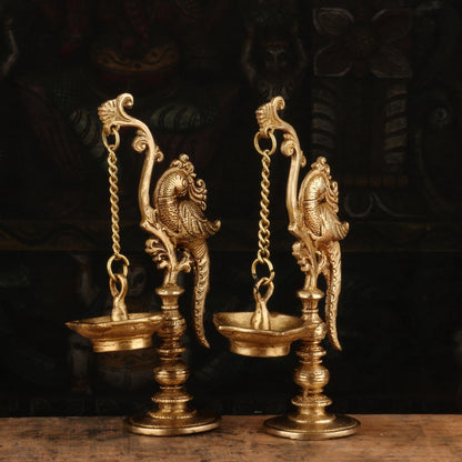 Brass Bird Diya Pair Oil Lamp 8.5" by StatueStudio - Spiritual (View 3)