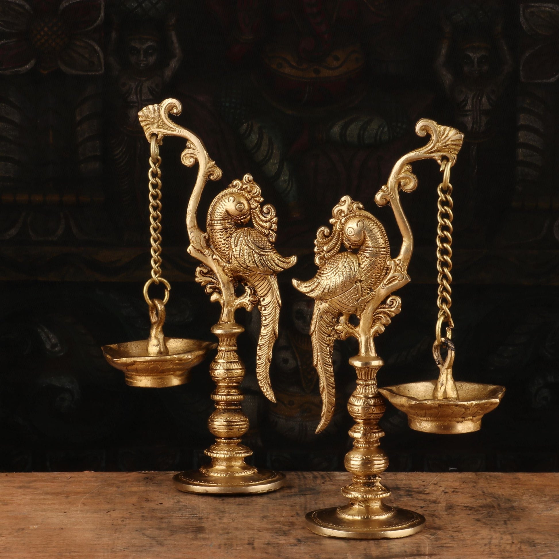 Brass Bird Diya Pair Oil Lamp 8.5" - Image 4