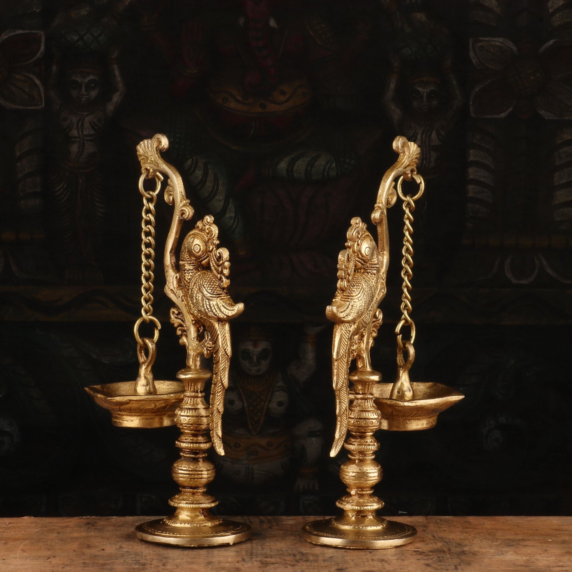 Brass Bird Diya Pair Oil Lamp 8.5" - Image 5