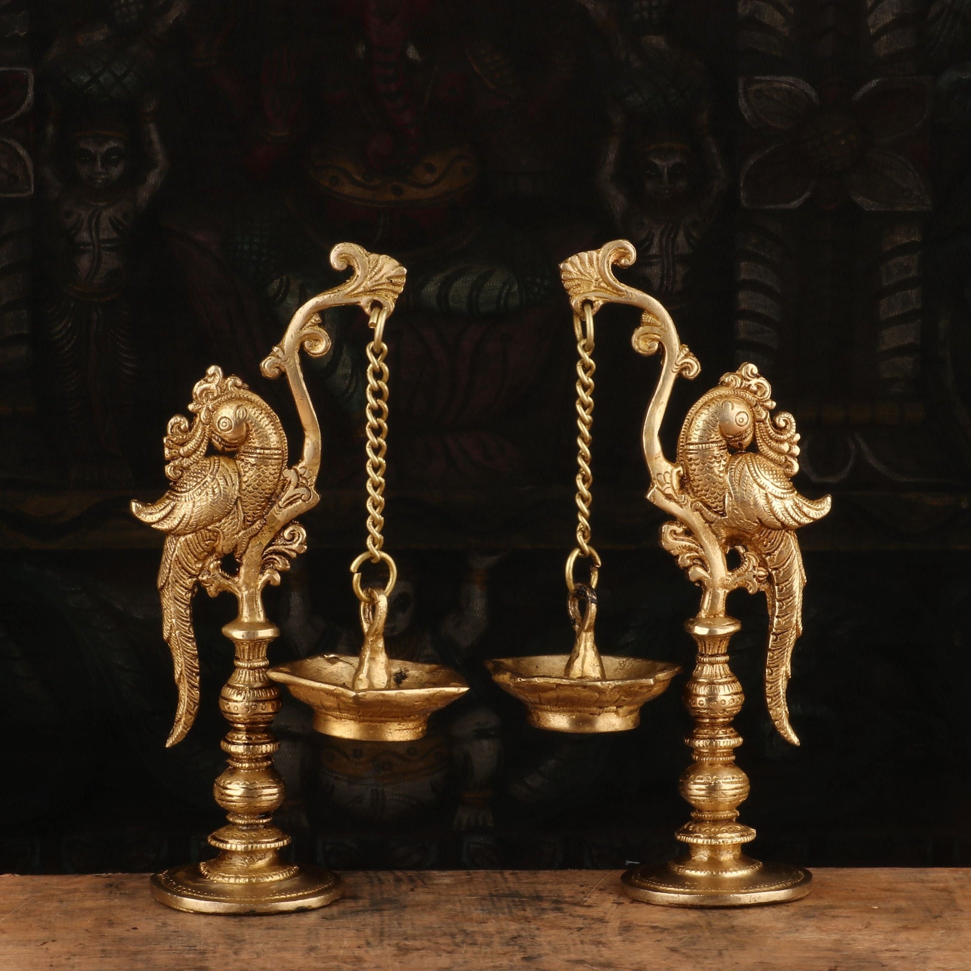 Brass Bird Diya Pair Oil Lamp 8.5" - Eco-friendly - Sama Homes