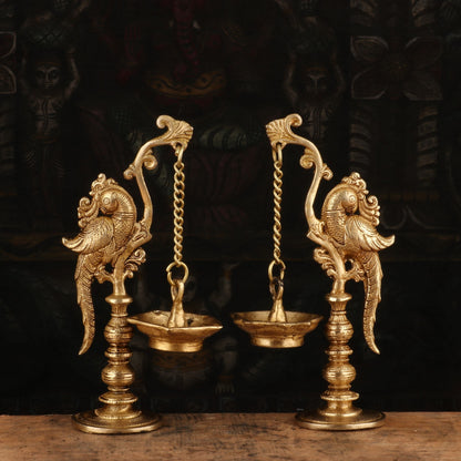 Brass Bird Diya Pair Oil Lamp 8.5" by StatueStudio - Spiritual