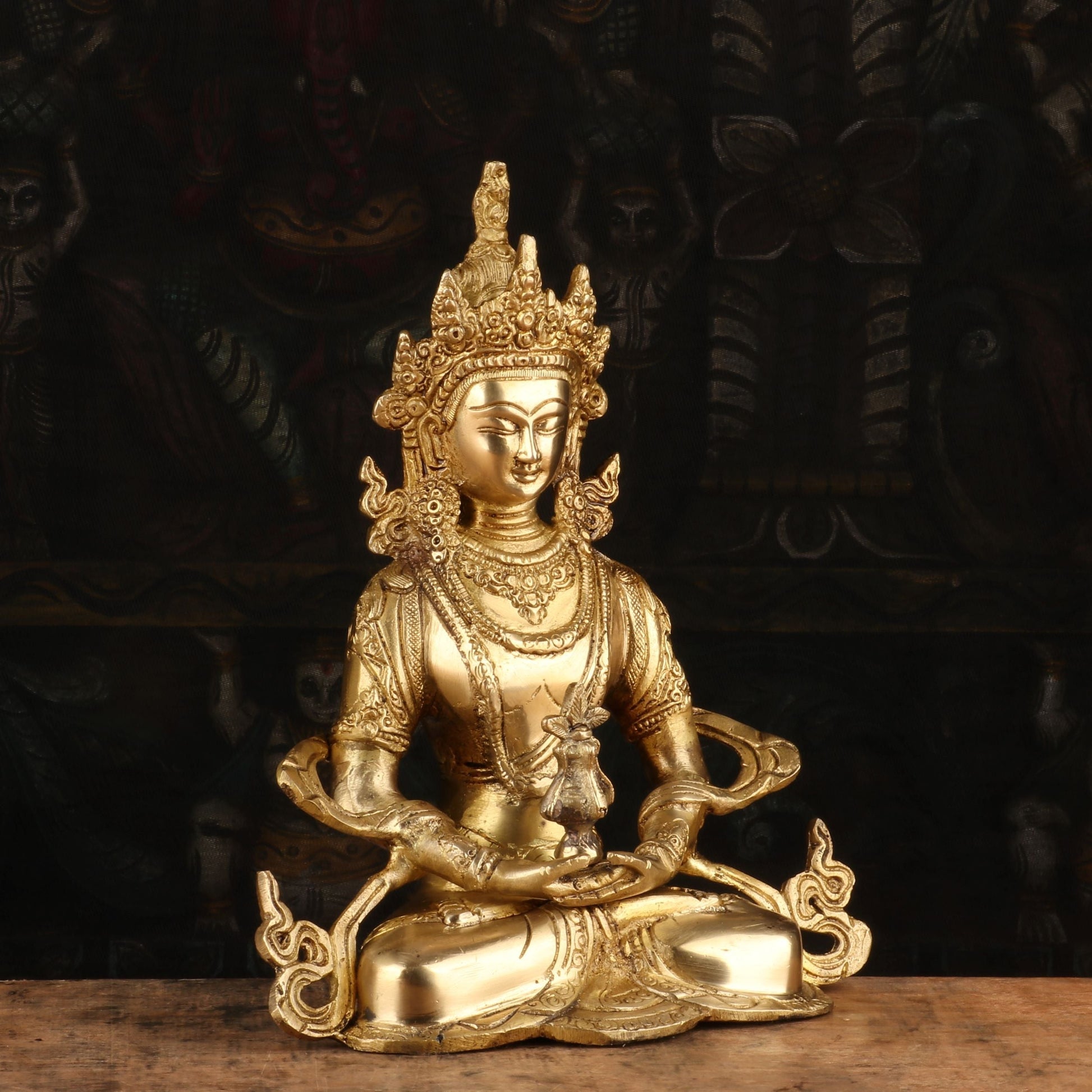 Brass Tibetan Buddhist Deity Amitabha Buddha Statue Decor 10" - Image 4