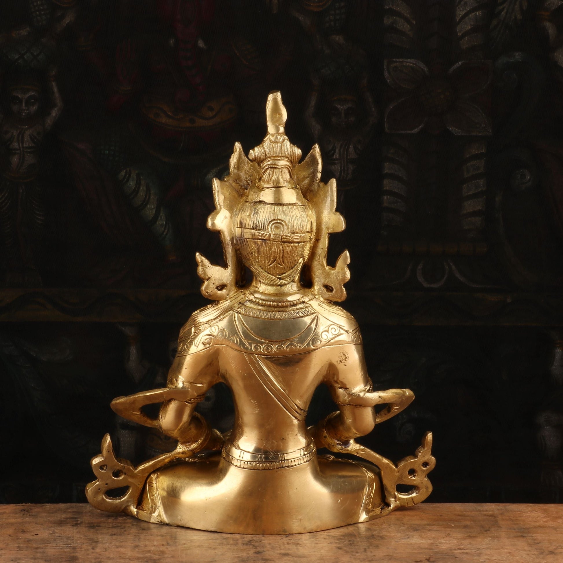 Brass Tibetan Buddhist Deity Amitabha Buddha Statue Decor 10" - Image 5