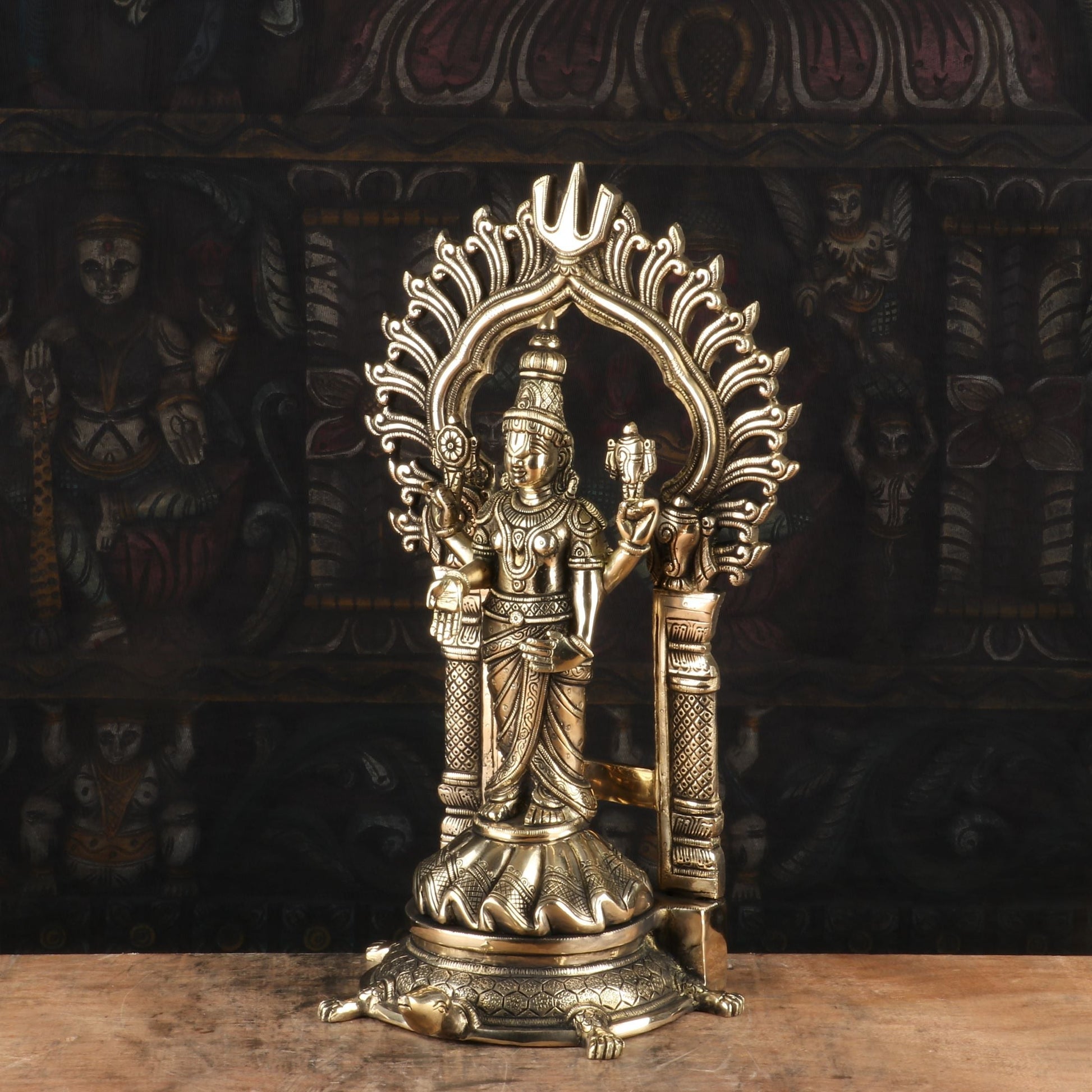 Brass Balaji Statue On Tortoise Antique Religious Venkateshvara Idol Decor 16" - Image 4