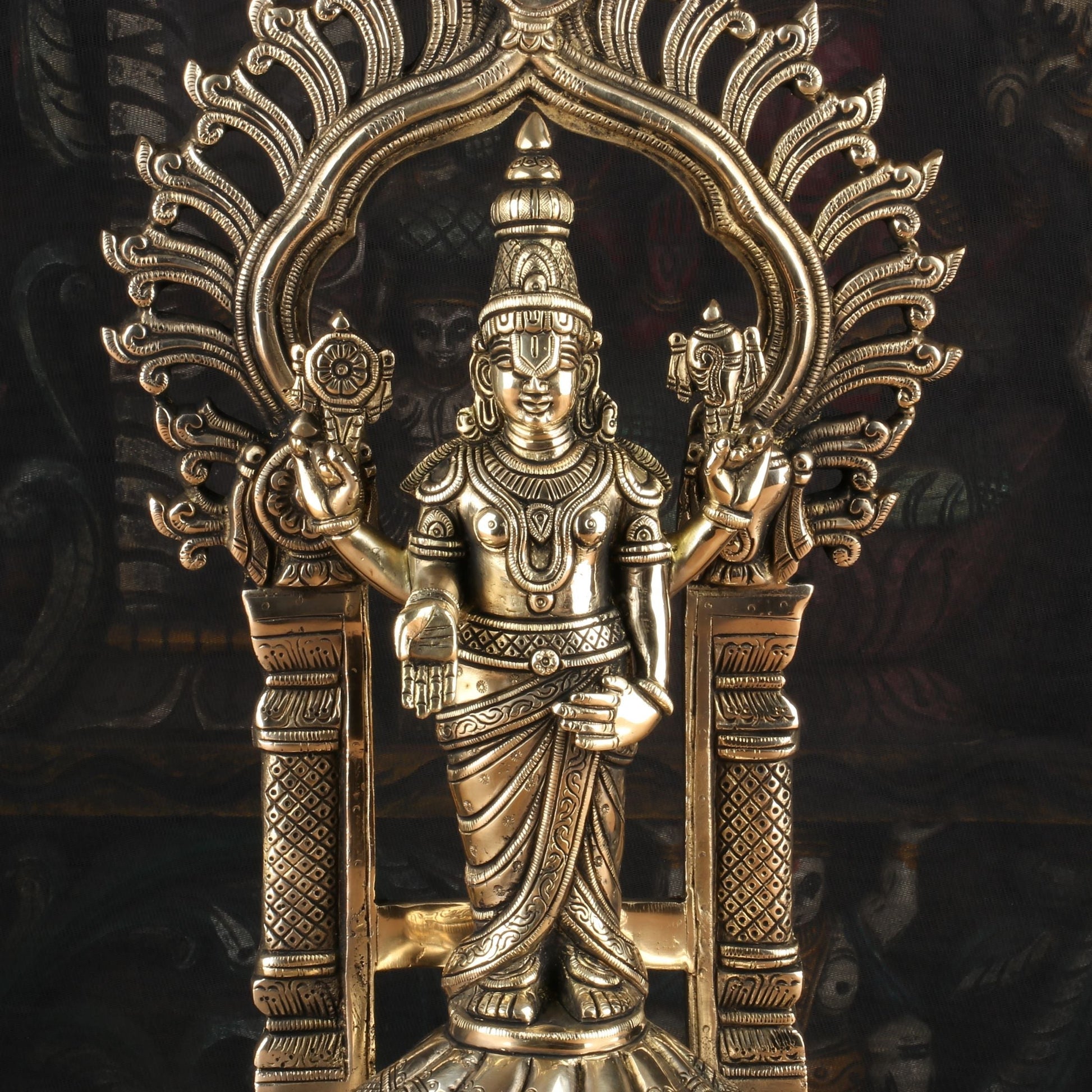 Brass Balaji Statue On Tortoise Antique Religious Venkateshvara Idol Decor 16" - Image 2