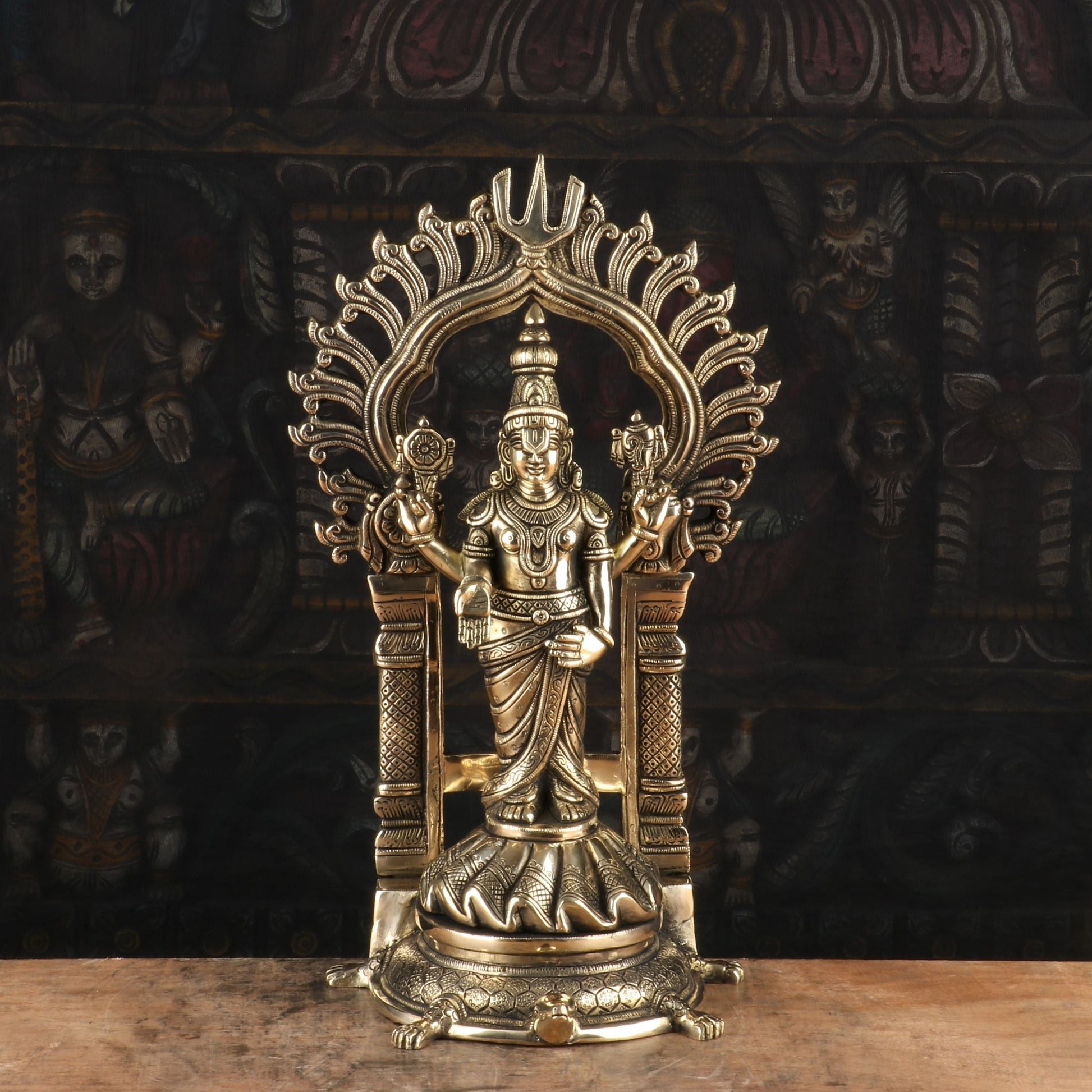 Brass Balaji Statue On Tortoise Antique Religious Venkateshvara Idol Decor 16" - Eco-friendly - Sama Homes