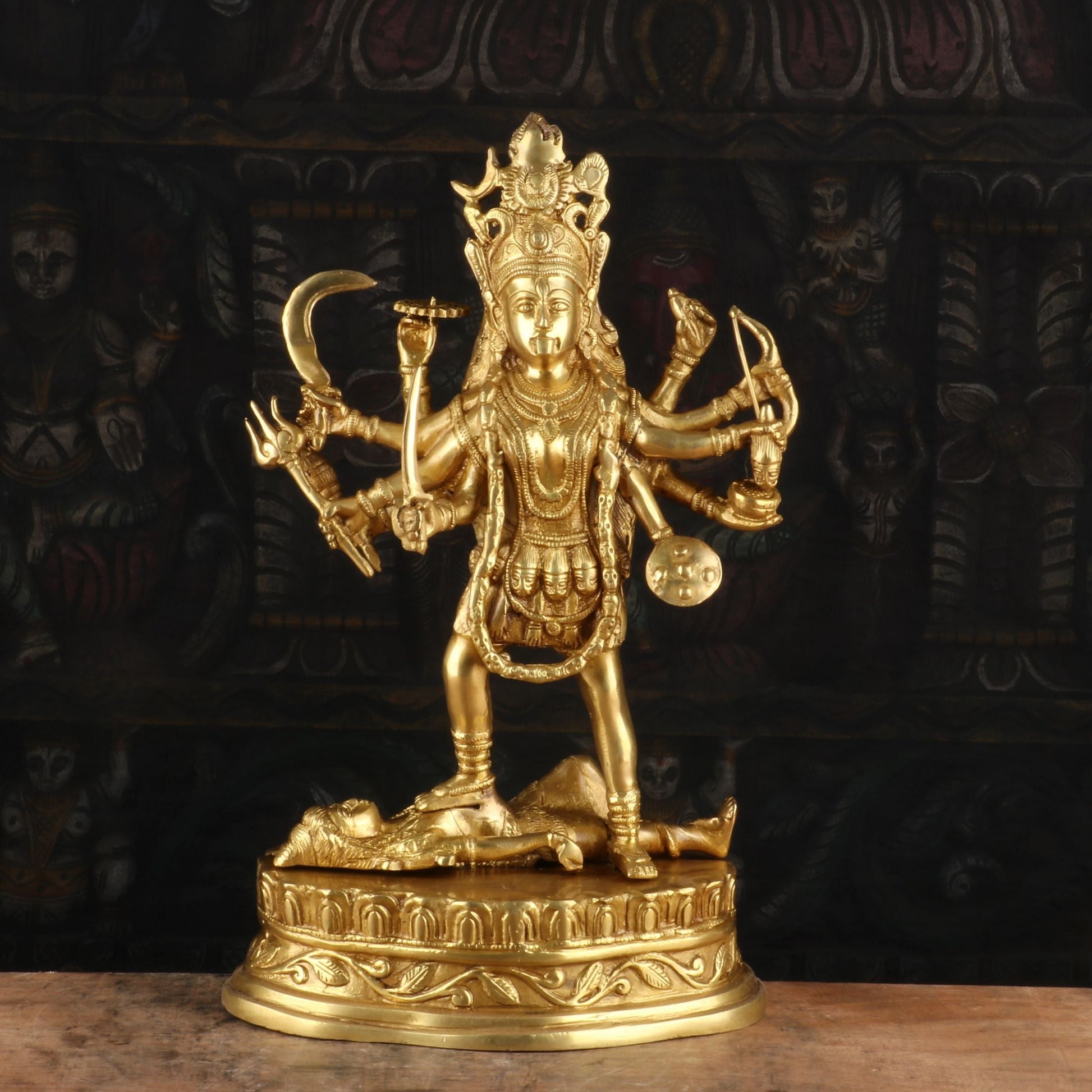 Brass Maa Kali Statue Idol Reigious Home Temple Decor 15" - Image 2