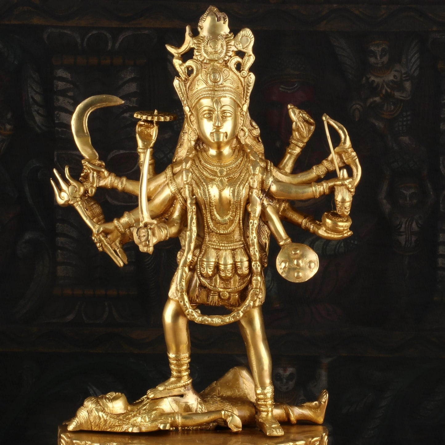 Brass Maa Kali Statue Idol Reigious Home Temple Decor 15"