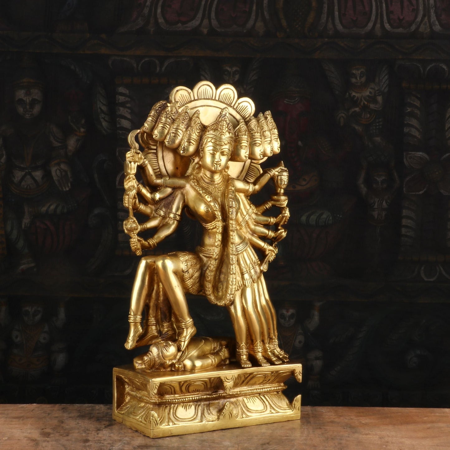 Brass 10 Face Maa Kali Statue Idol Reigious Home Temple Decor 15"