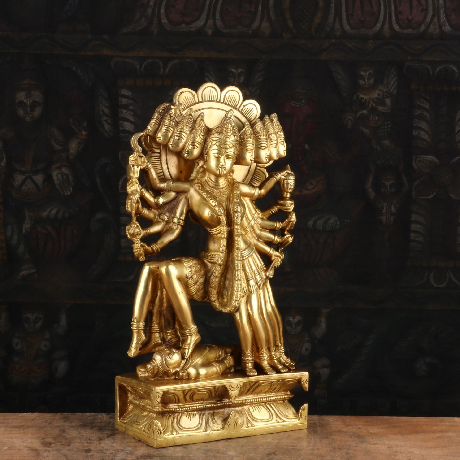 Brass 10 Face Maa Kali Statue Idol Reigious Home Temple Decor 15" - Image 4