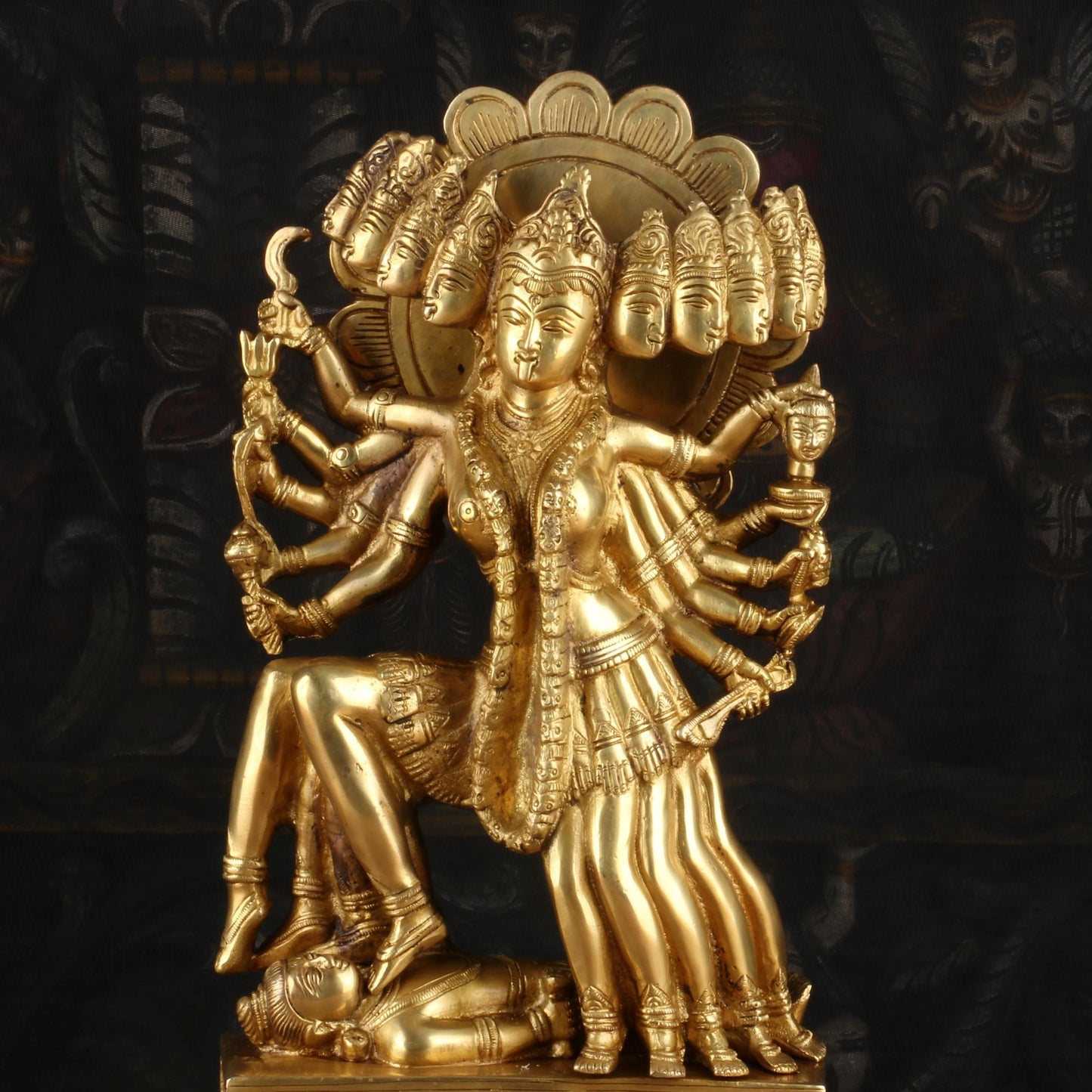 Brass 10 Face Maa Kali Statue Idol Reigious Home Temple Decor 15"