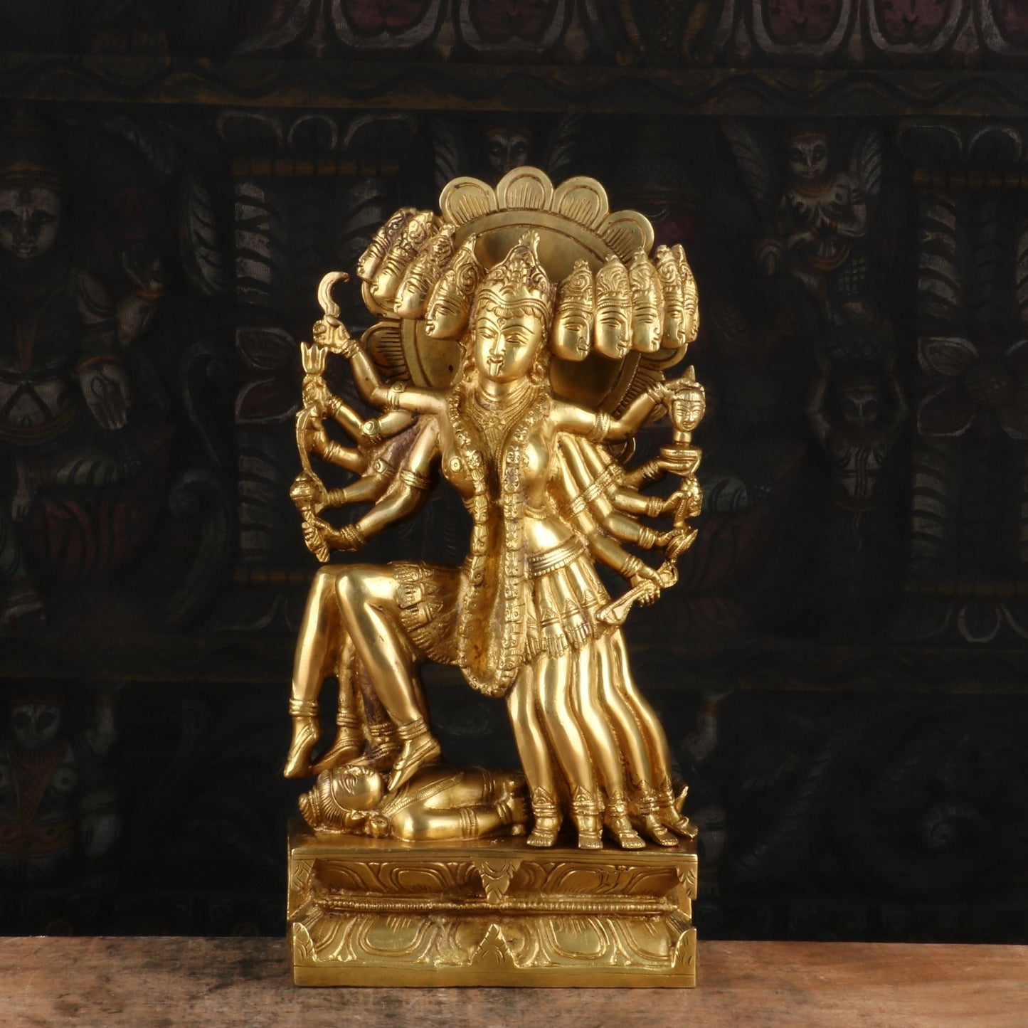 Brass 10 Face Maa Kali Statue Idol Reigious Home Temple Decor 15"