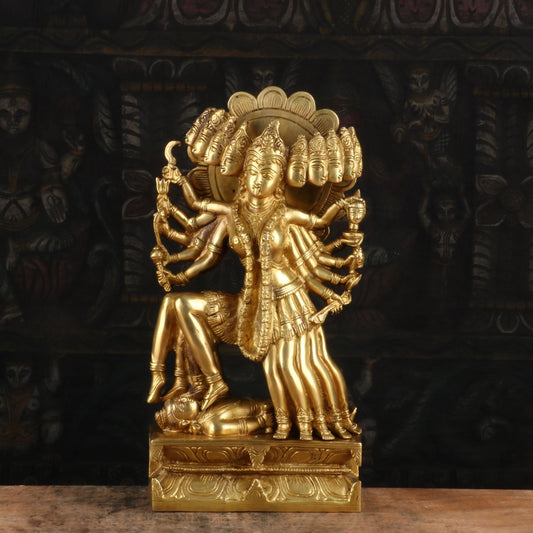 Brass 10 Face Maa Kali Statue Idol Reigious Home Temple Decor 15"