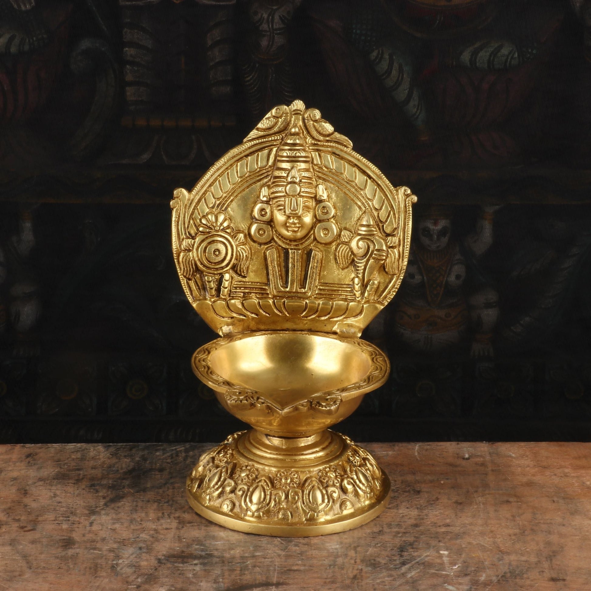 Brass Balaji Diya For Home Temple Religious Decor Showpiece 9" - Image 2