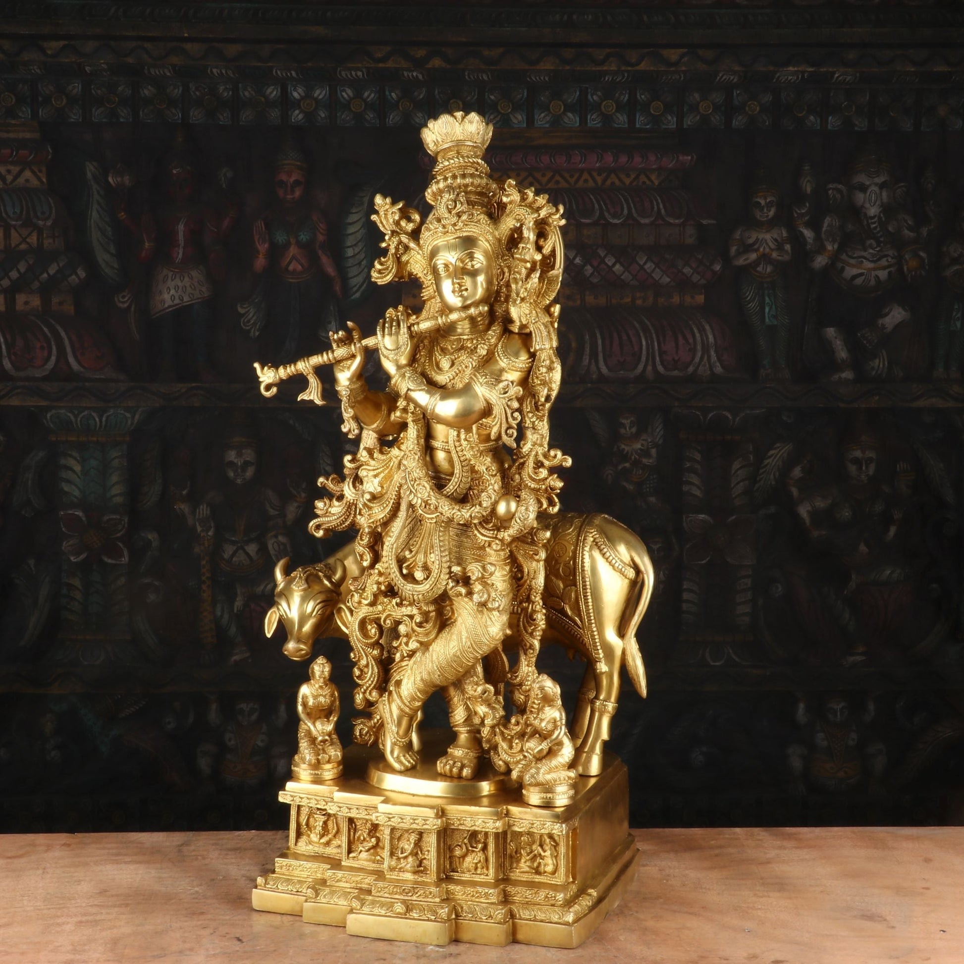 Brass Krishna Idol with Cow 27" by StatueStudio - Image 4