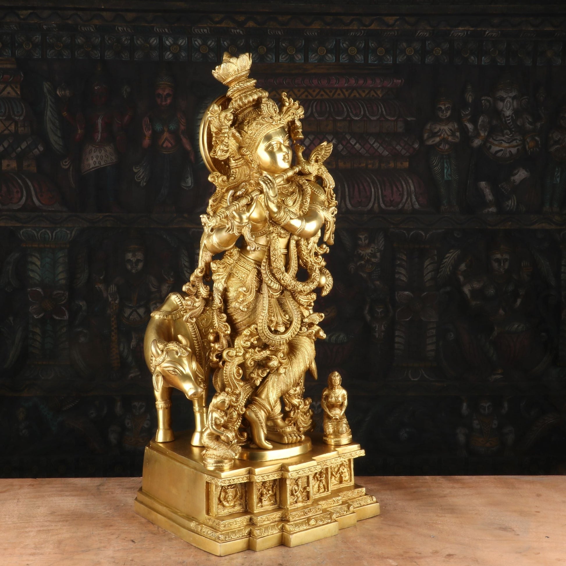 Brass Krishna Idol with Cow 27" by StatueStudio - Image 5