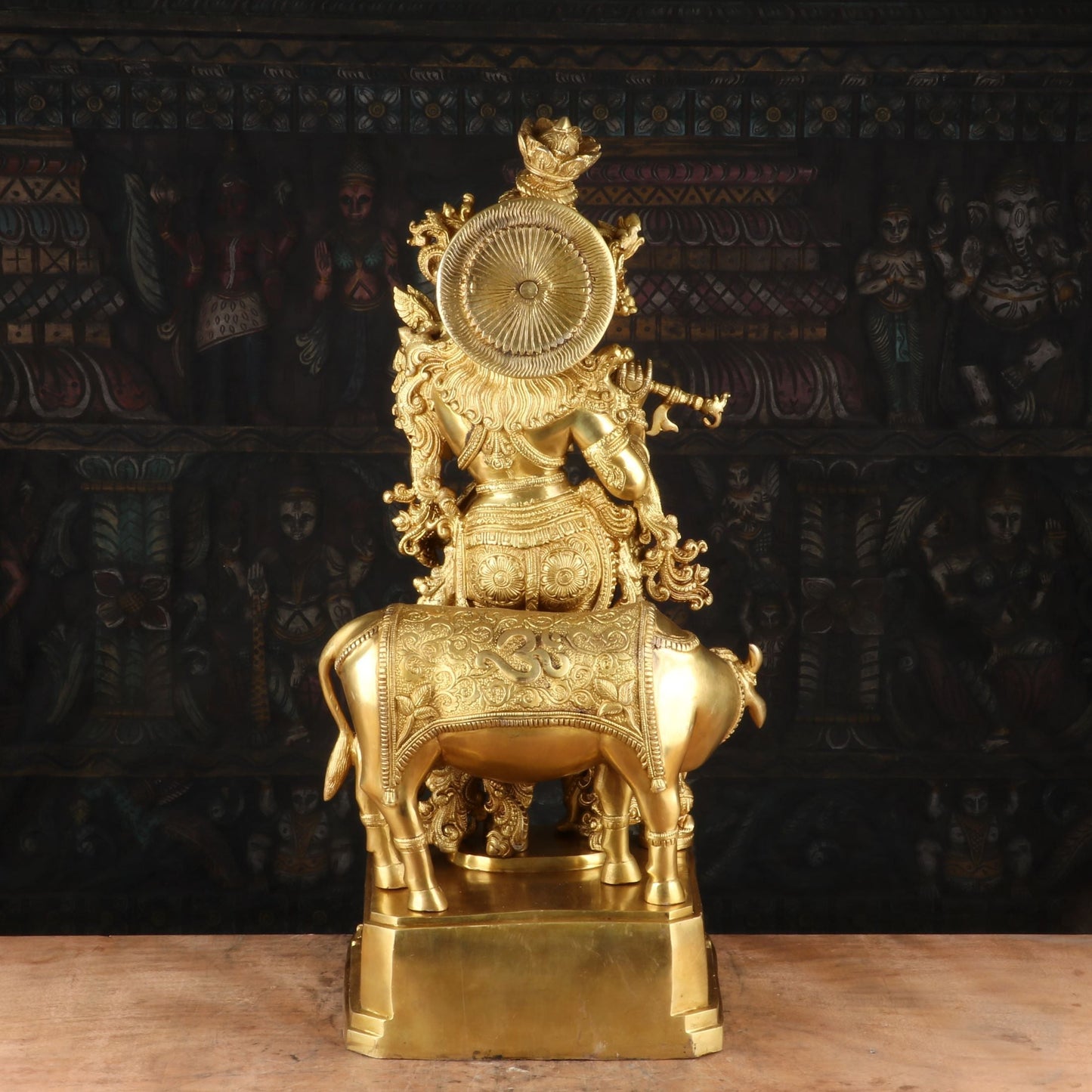 Brass Krishna Idol with Cow 27" by StatueStudio