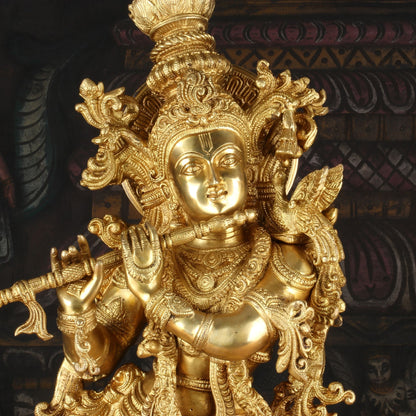 Brass Krishna Idol with Cow 27" by StatueStudio by StatueStudio - Hindu Gods (View 2)