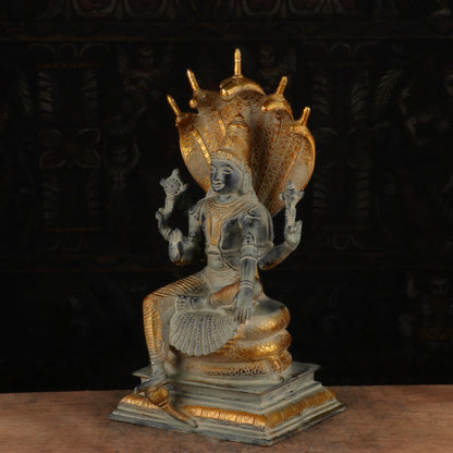 Brass Vishnu Statue Under Serpent Antique Finish Idol Religious Decor 17" by vendor-unknown - Hindu Gods (View 4)
