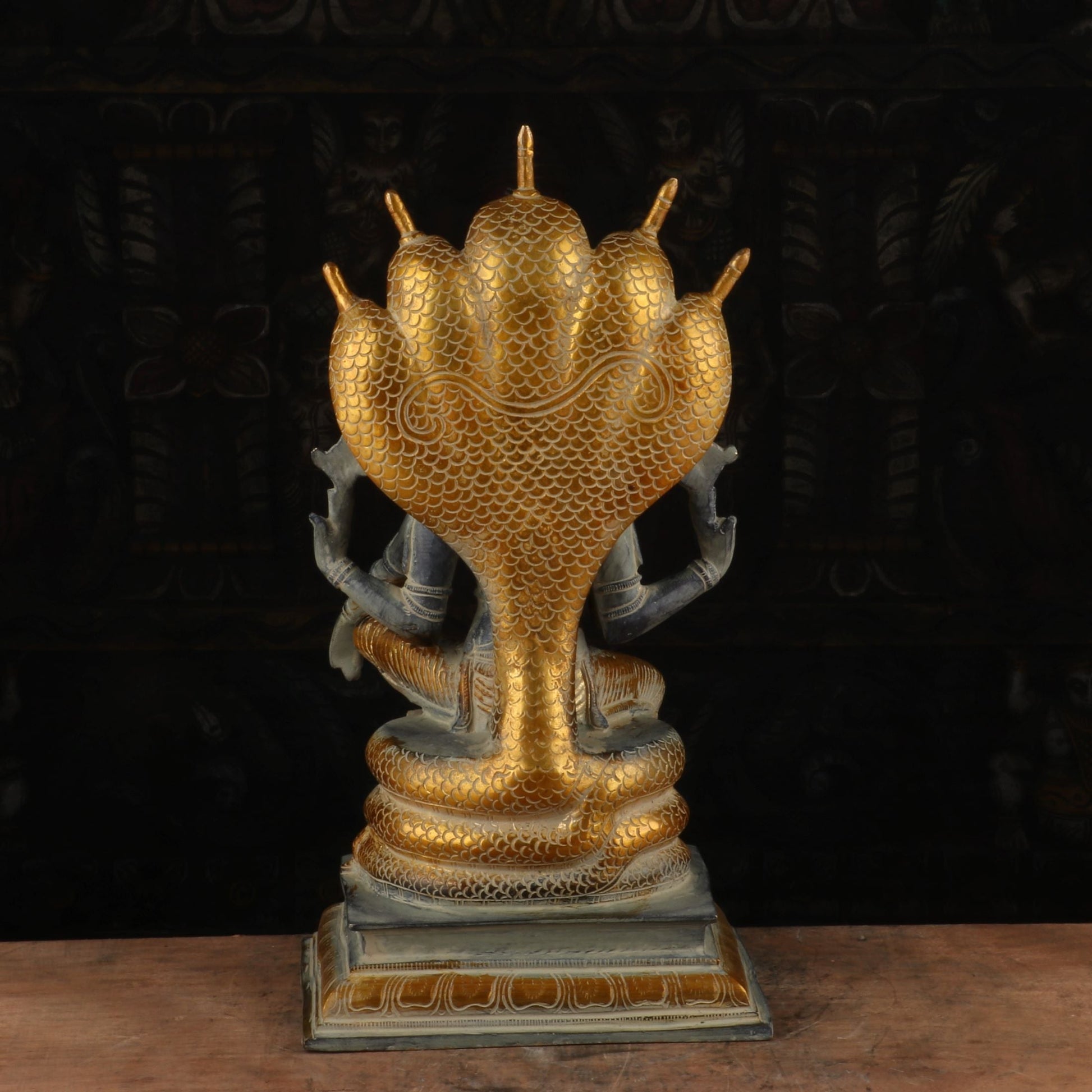 Brass Vishnu Statue Under Serpent Antique Finish Idol Religious Decor 17" - Image 5