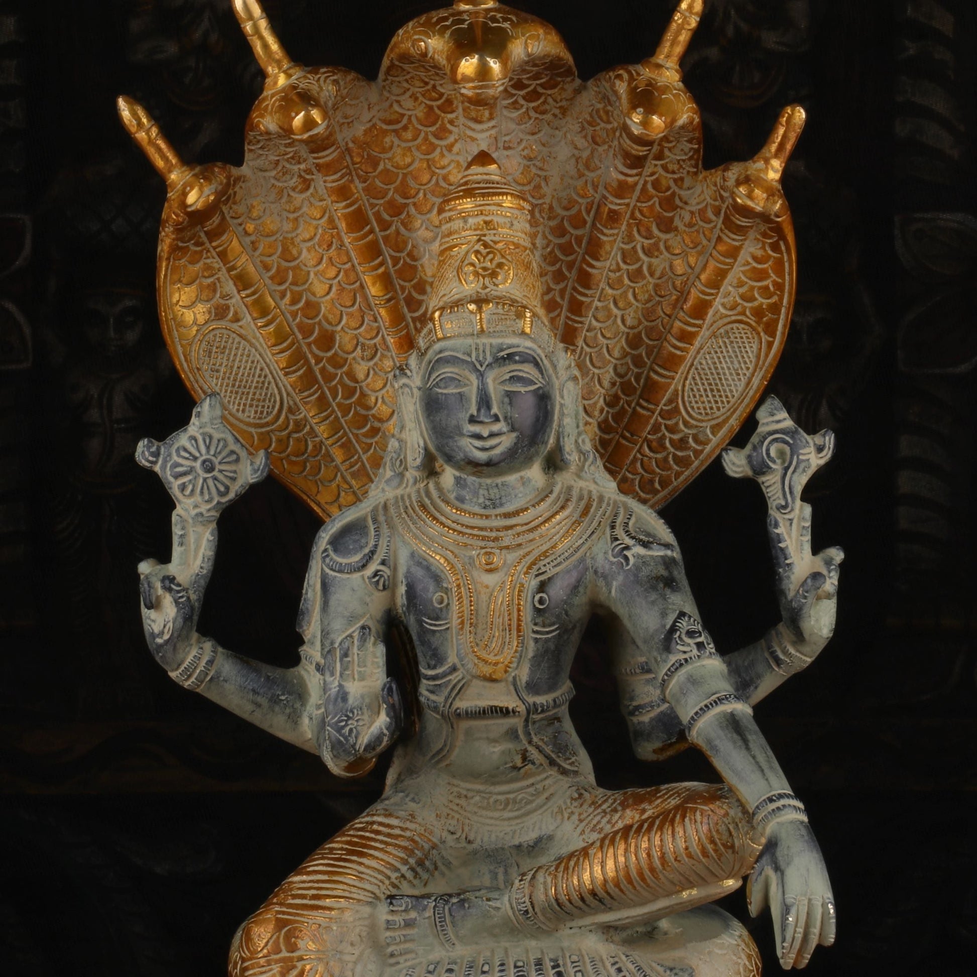 Brass Vishnu Statue Under Serpent Antique Finish Idol Religious Decor 17" - Image 6