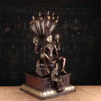 Brass Lord Vishnu Statue Under Serpent Antique Finish Idol Religious Decor 2.5 by vendor-unknown - Hindu Gods (View 5)
