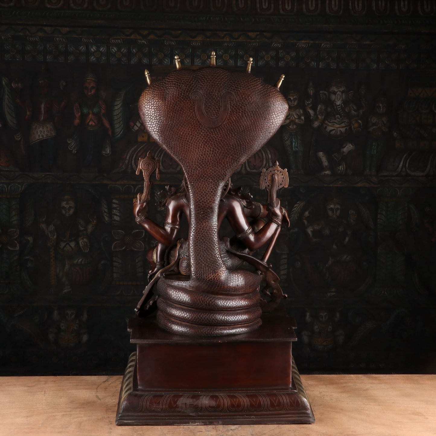 Brass Lord Vishnu Statue Under Serpent Antique Finish Idol Religious Decor 2.5