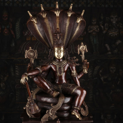 Brass Lord Vishnu Statue Under Serpent Antique Finish Idol Religious Decor 2.5 by vendor-unknown - Hindu Gods (View 3)