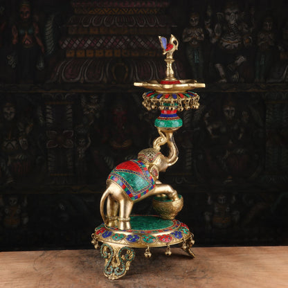 Brass Elephant Diya Stone Work For Home Temple Religious Decor Showpiece 1.5 Feet by vendor-unknown - Spiritual (View 3)