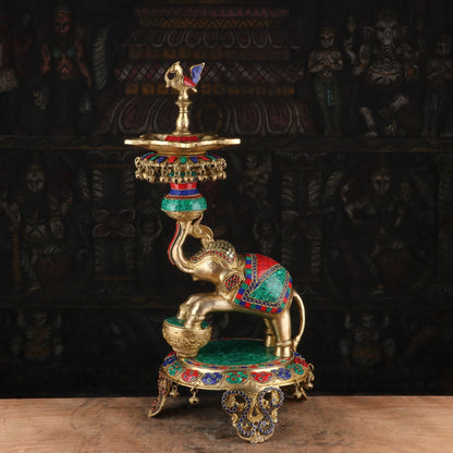 Brass Elephant Diya Stone Work For Home Temple Religious Decor Showpiece 1.5 Feet by vendor-unknown - Spiritual (View 4)
