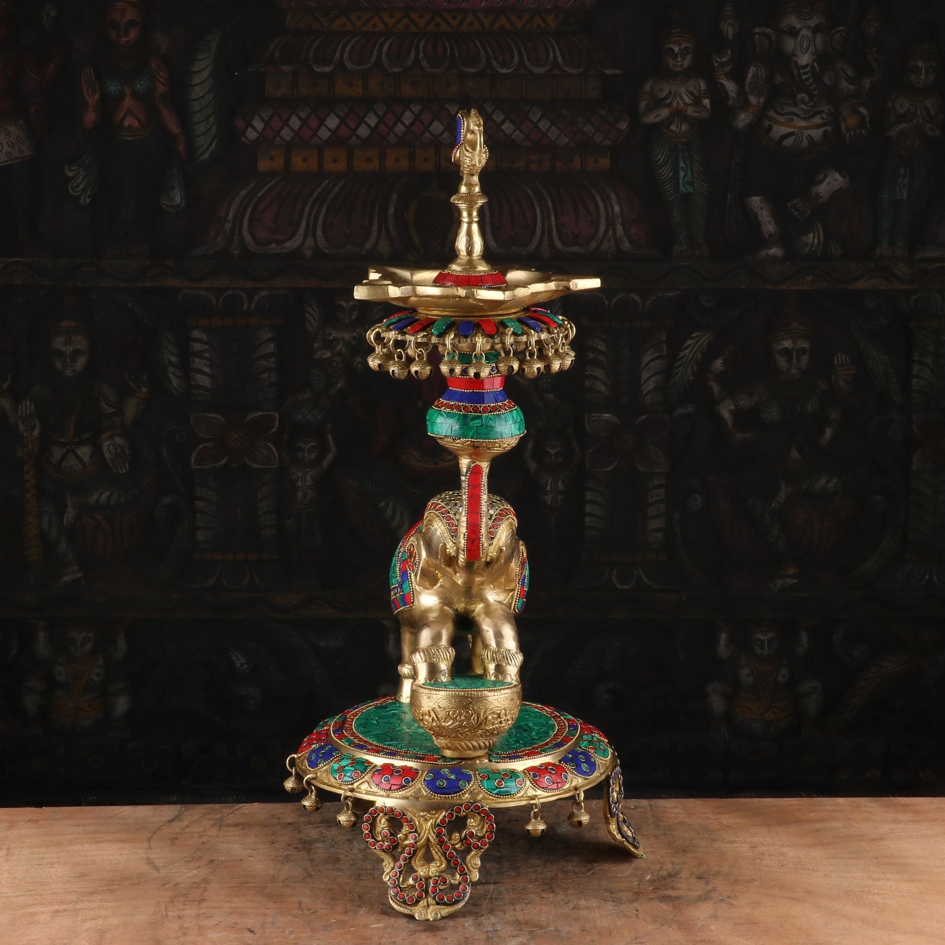 Brass Elephant Diya Stone Work For Home Temple Religious Decor Showpiece 1.5 Feet - Image 5