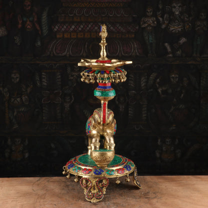 Brass Elephant Diya Stone Work For Home Temple Religious Decor Showpiece 1.5 Feet by vendor-unknown - Spiritual (View 5)