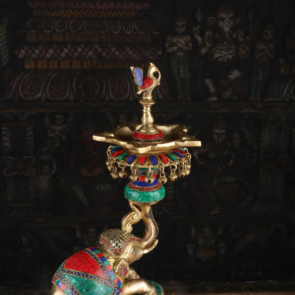 Brass Elephant Diya Stone Work For Home Temple Religious Decor Showpiece 1.5 Feet by vendor-unknown - Spiritual (View 6)