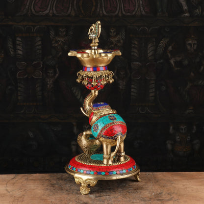 Brass Elephant Diya Stone Work For Home Temple Religious Decor 1.5 Feet by vendor-unknown - Spiritual (View 4)