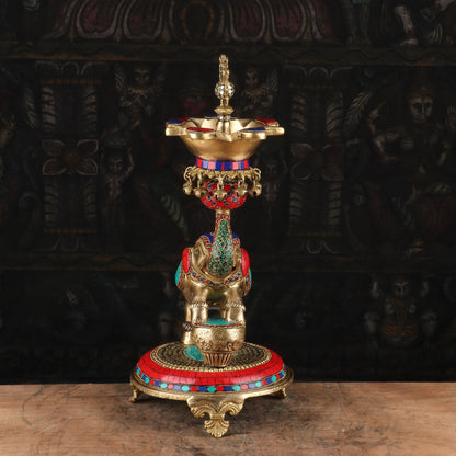 Brass Elephant Diya Stone Work For Home Temple Religious Decor 1.5 Feet by vendor-unknown - Spiritual (View 5)