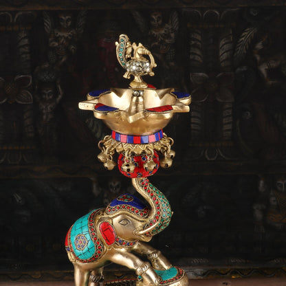 Brass Elephant Diya Stone Work For Home Temple Religious Decor 1.5 Feet by vendor-unknown - Spiritual (View 6)