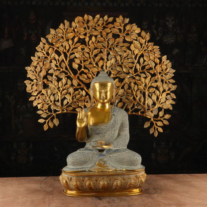 Brass Large Buddha Idol With Tree Antique Finished For Home Decor Showpiece 2 Feet by vendor-unknown - Buddha (View 2)
