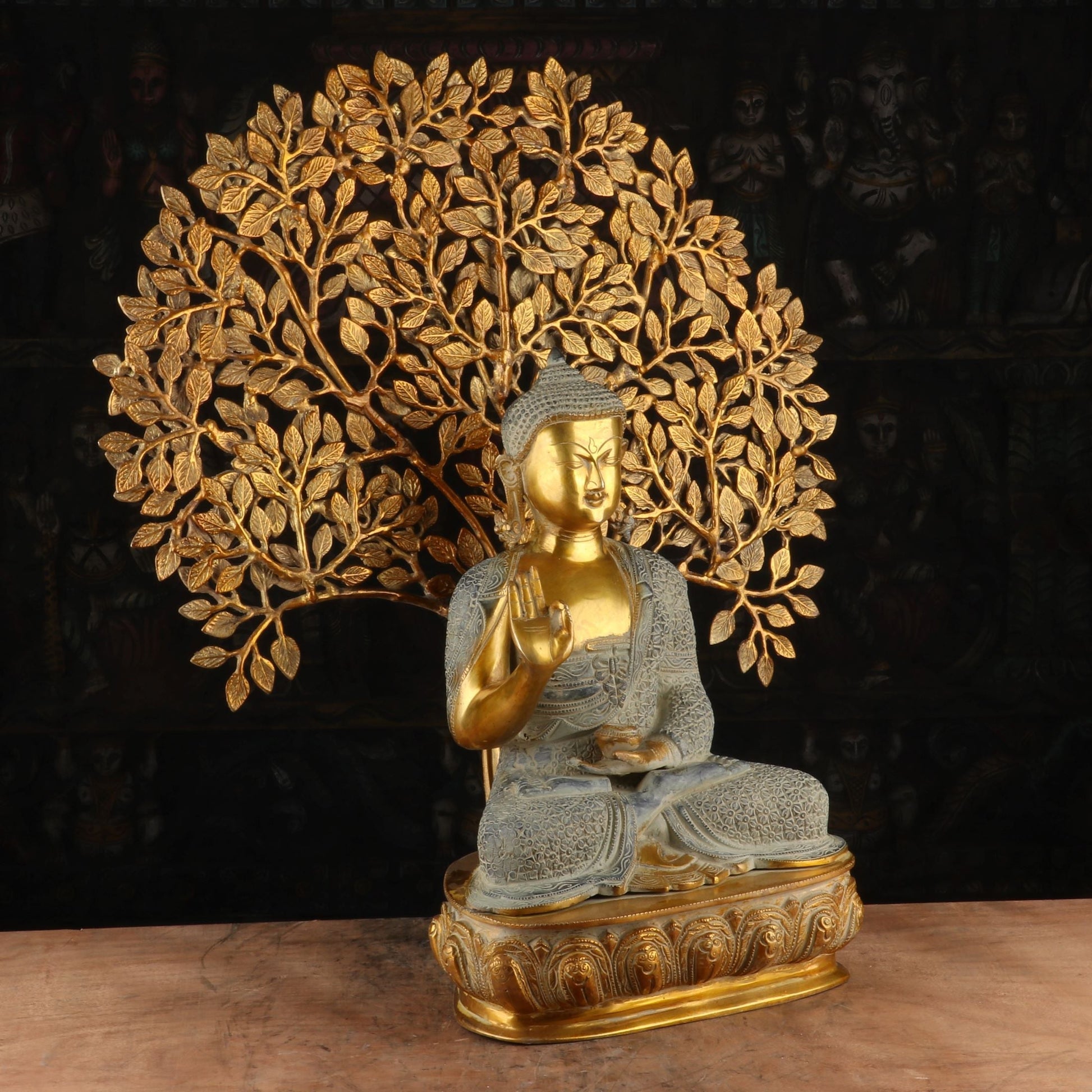 Brass Large Buddha Idol With Tree Antique Finished For Home Decor Showpiece 2 Feet - Image 4
