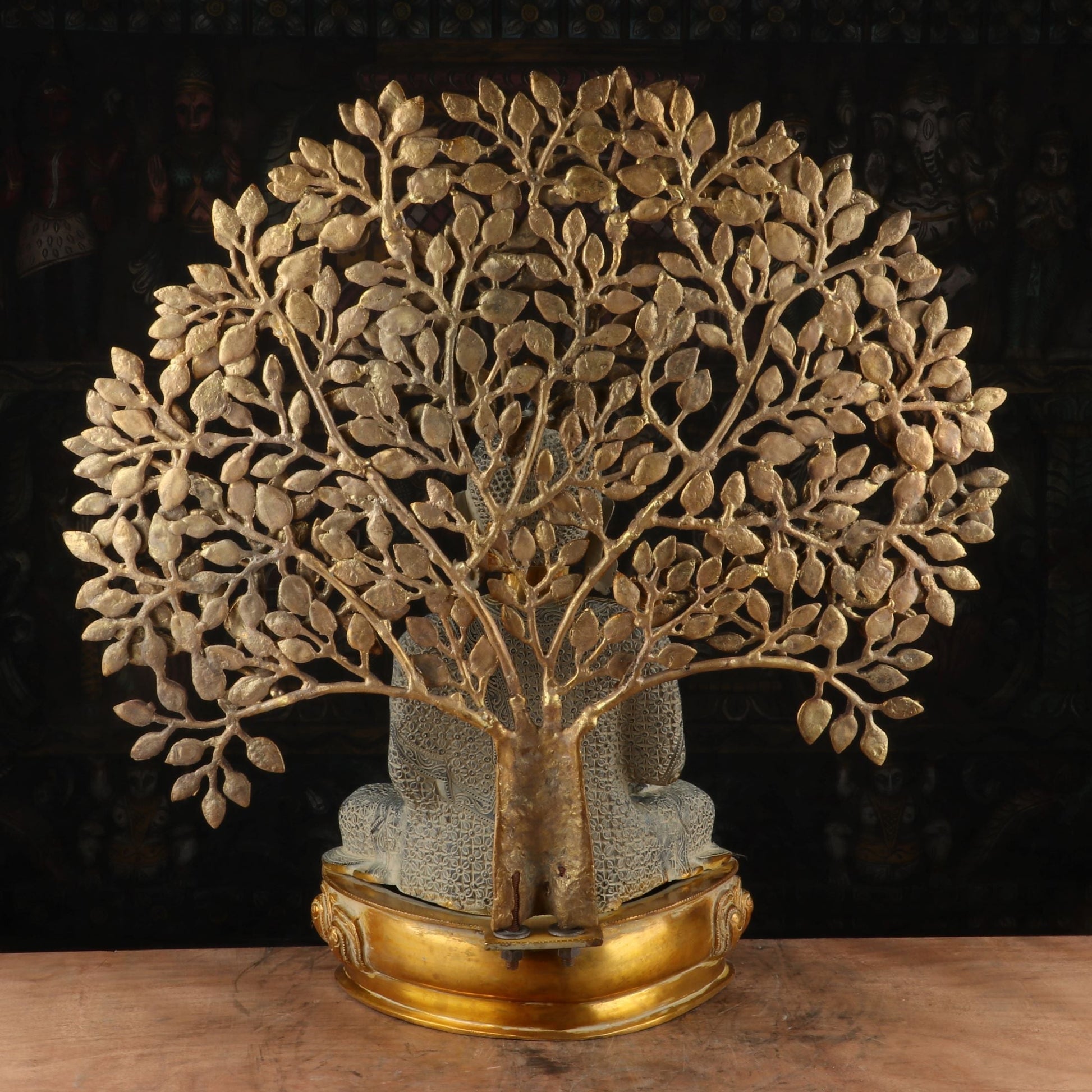 Brass Large Buddha Idol With Tree Antique Finished For Home Decor Showpiece 2 Feet - Image 5