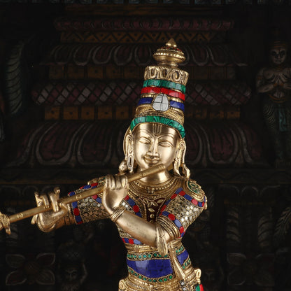 Brass Krishna Statue with Cow 2 Feet by StatueStudio by vendor-unknown - Hindu Gods (View 6)