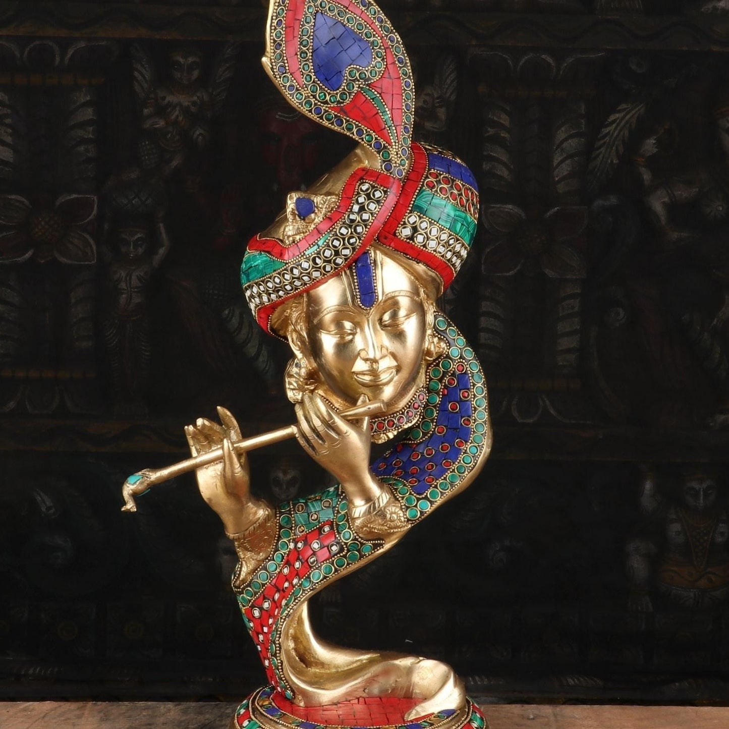 Brass Krishna Head Statue with Modern Design 20" by StatueStudio