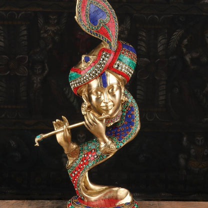 Brass Krishna Head Statue with Modern Design 20" by StatueStudio by vendor-unknown - Hindu Gods (View 2)