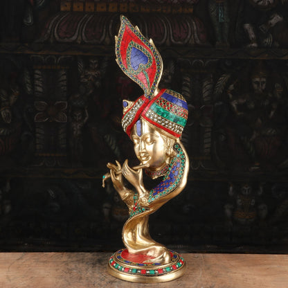 Brass Krishna Head Statue with Modern Design 20" by StatueStudio by vendor-unknown - Hindu Gods (View 3)