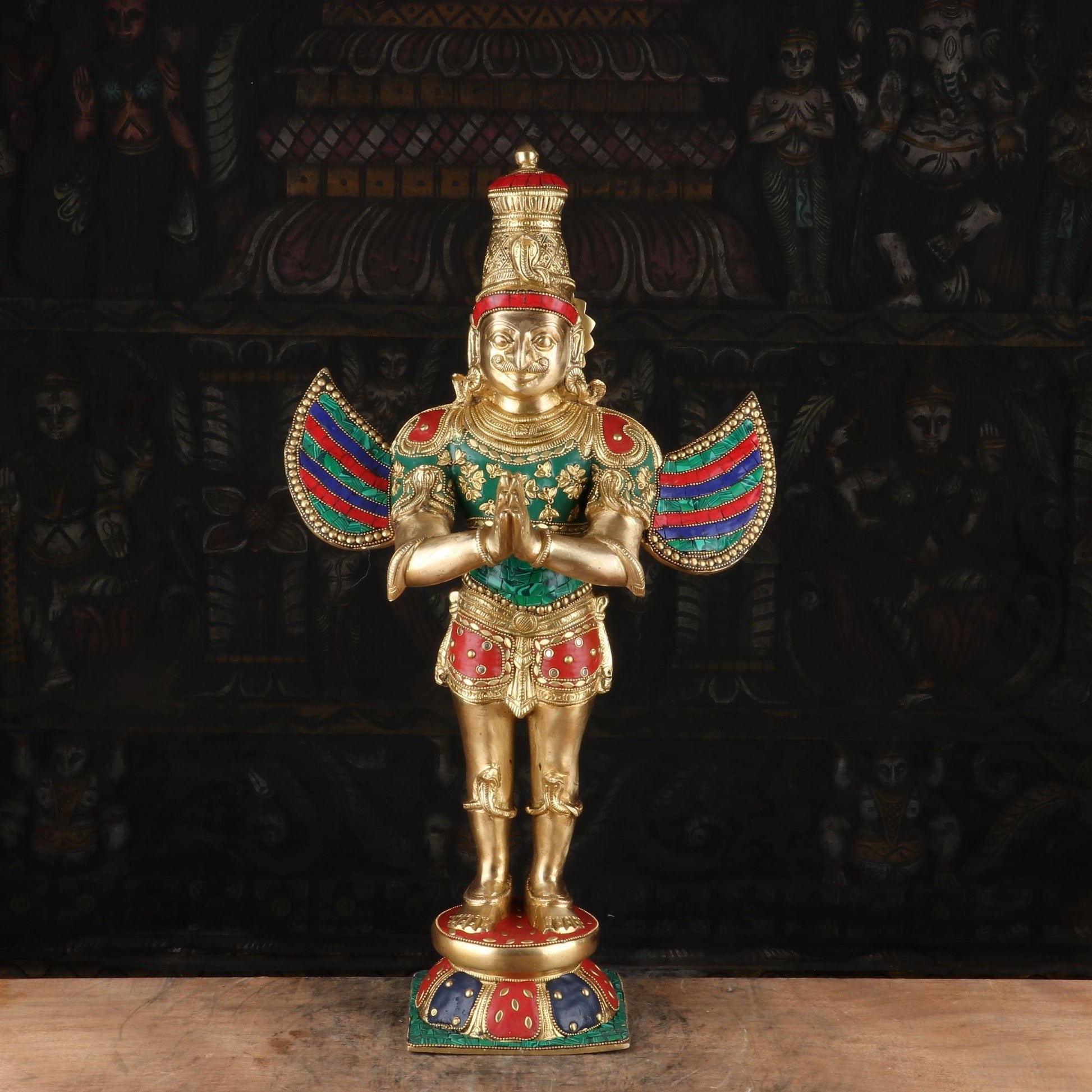 Standing Garuda Brass Statue Idol For Temple Home Decor Showpiece 22" - Eco-friendly - Sama Homes