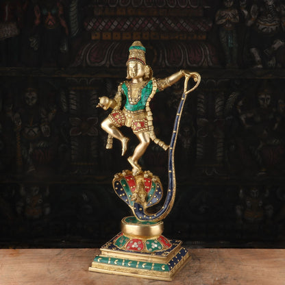 Brass Dancing Krishna on Kaliya Naag Statue 20" by StatueStudio by StatueStudio - Hindu Gods (View 4)