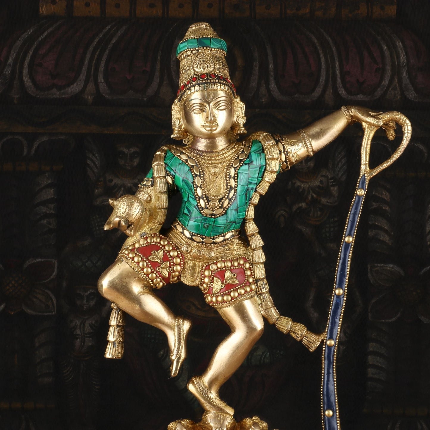 Brass Dancing Krishna on Kaliya Naag Statue 20" by StatueStudio