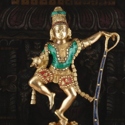 Brass Dancing Krishna on Kaliya Naag Statue 20" by StatueStudio by StatueStudio - Hindu Gods (View 2)