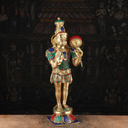 Brass Standing Hanuman Statue Stone Work 21 Inch by vendor-unknown - Hindu Gods (View 5)